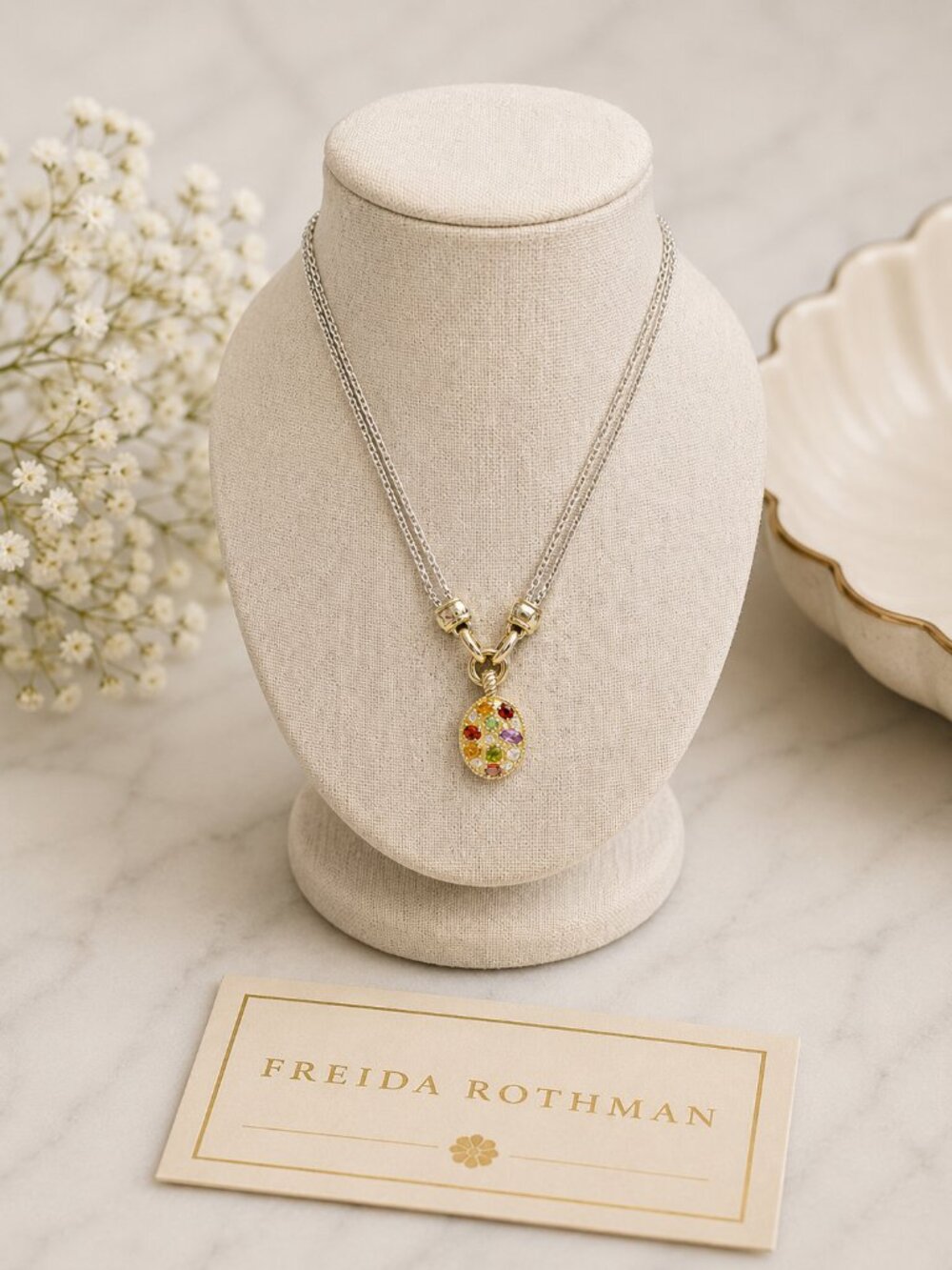 Freida Rothman Two-Tone Colorful Circular Pendant Necklace $125 MSRP NWT